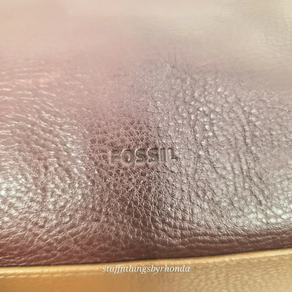 Fossil Felicity Leather Tote (Style SHB1981) Claret Red and Brown Trim CLEAN